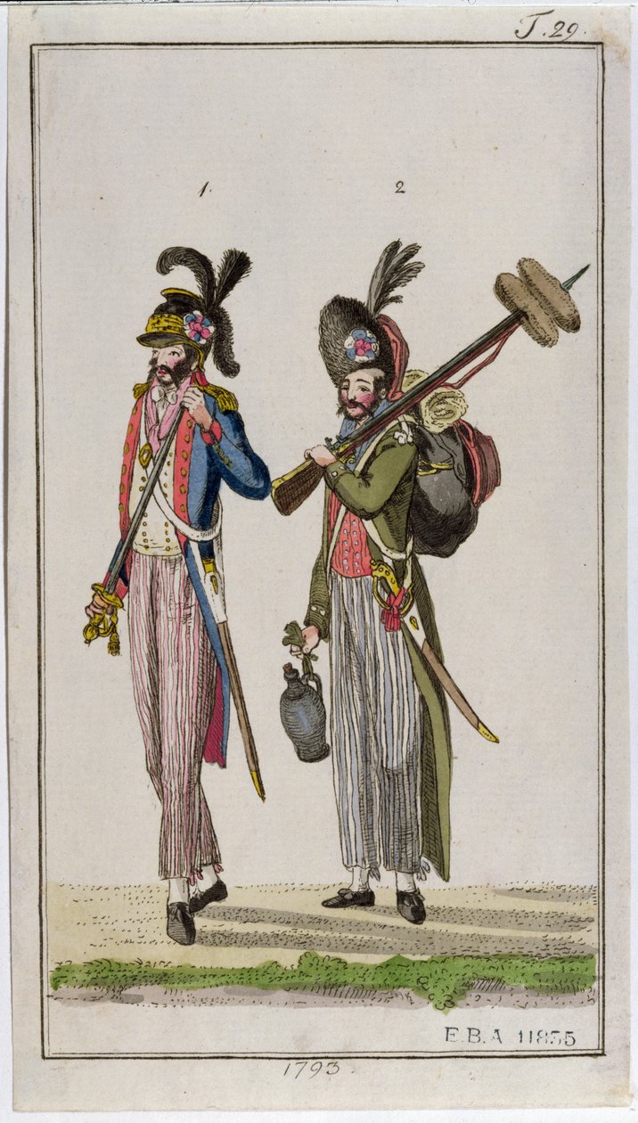 Ranskan vallankumouksen sotilaat pistimet kantamassa vuonna 1793 tekijältä French School
