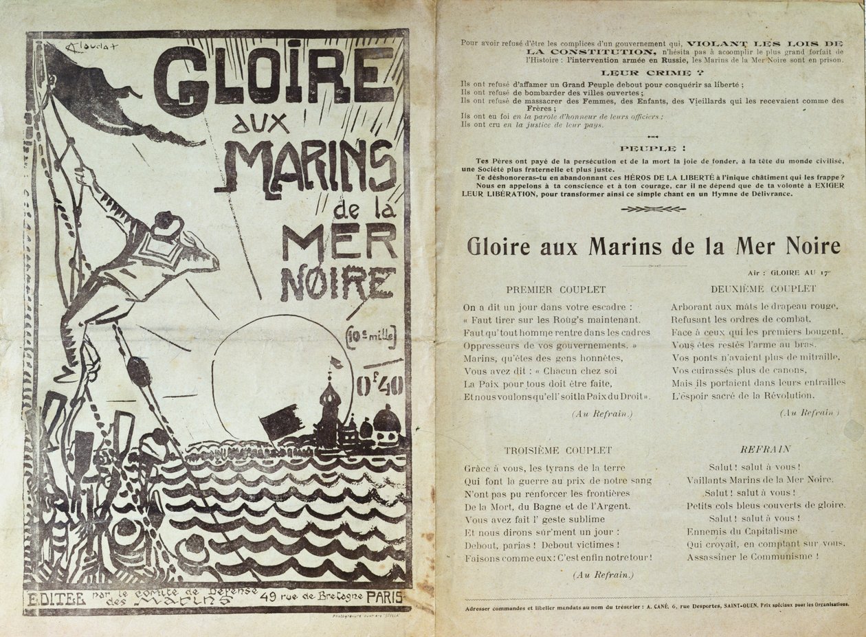 Laulu venäläisten merimiesten kapinasta Mustallamerellä, 1905 (valokuvakaiverrus) tekijältä French School