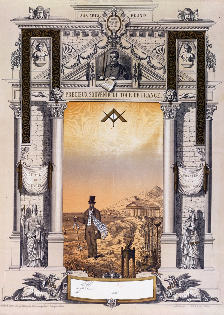 Matkamuisto matkailijan työntekijöistä Tour de Francen oppisopimuskoulutuksen jälkeen, n. 1860 tekijältä French School