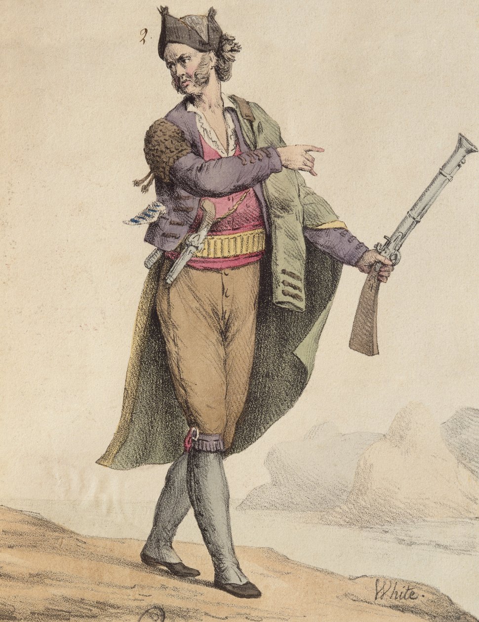 Cádizin alueen espanjalainen salakuljettaja, 1815, kaiverrus Langlume (1800-luku) tekijältä French School