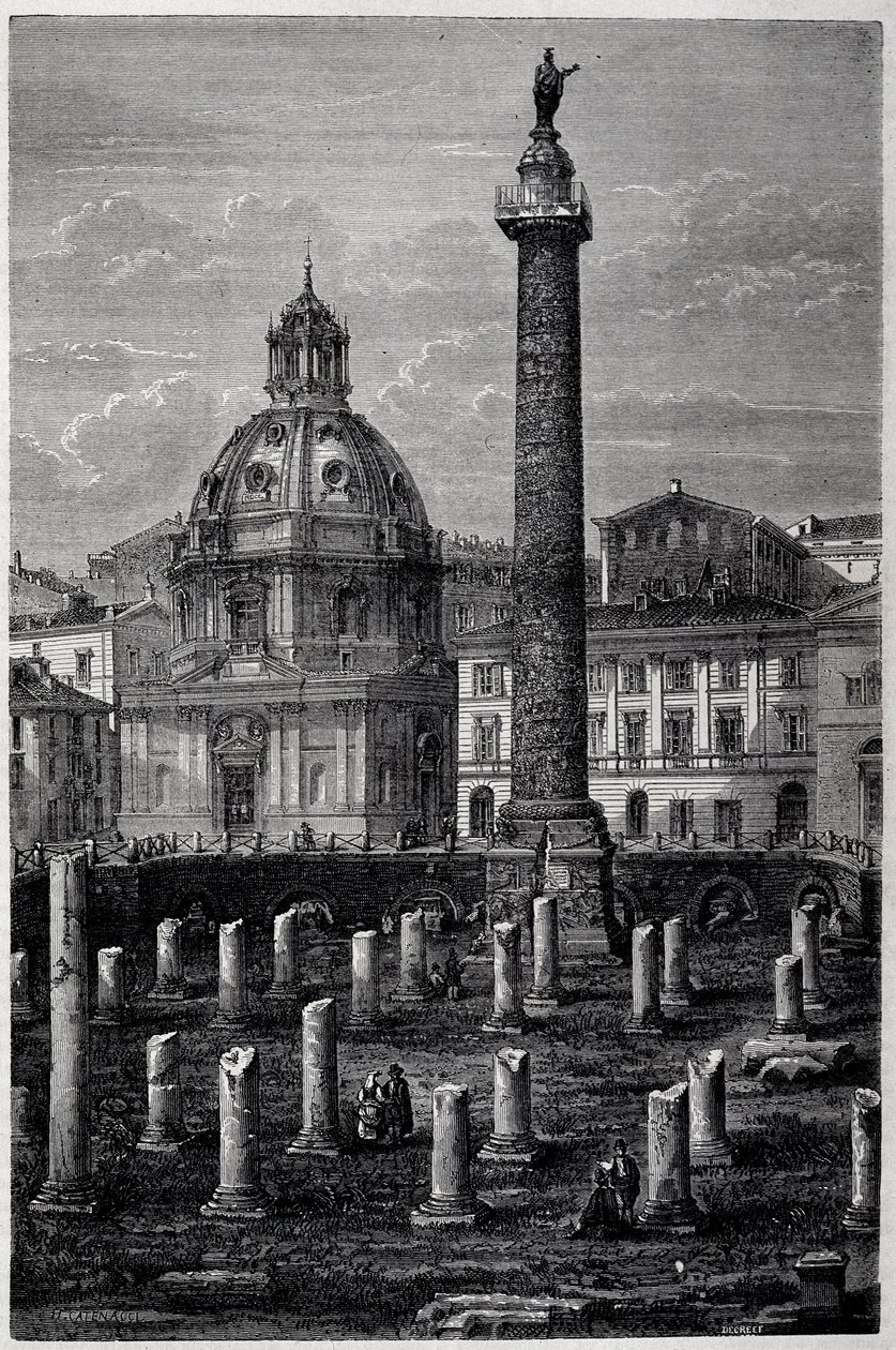 Trajanuksen aukio ja pylväs (Trajane-pylväs) (Colonna Traiana) ja Ulpianuksen basilika (Francis Weyn matka 1864-1868) - Tour du Mondessa 2. viikko 1869 tekijältä French School