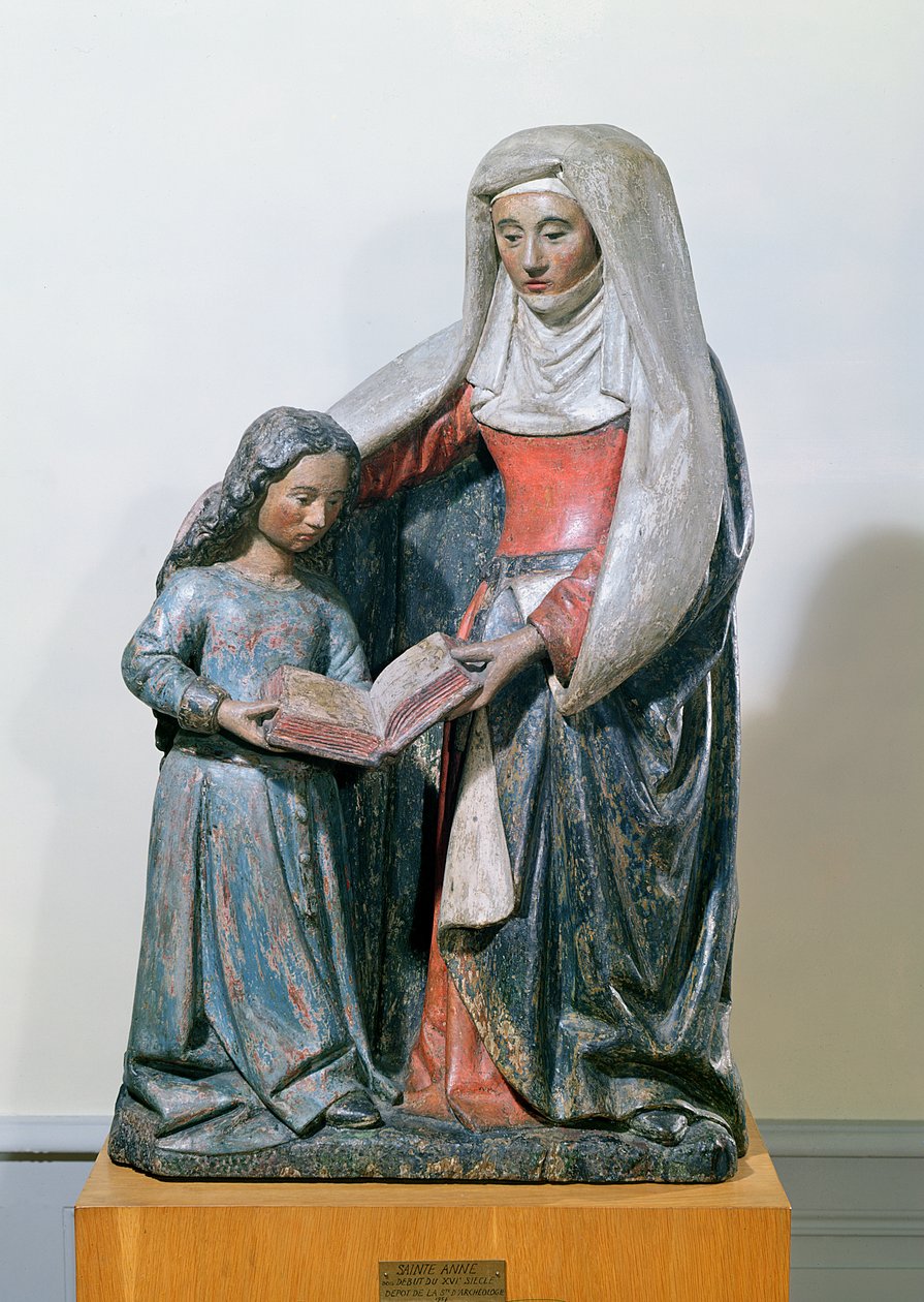 Pyhä Anna ja Neitsyt, 1500-30 (monivärinen puu) tekijältä French School
