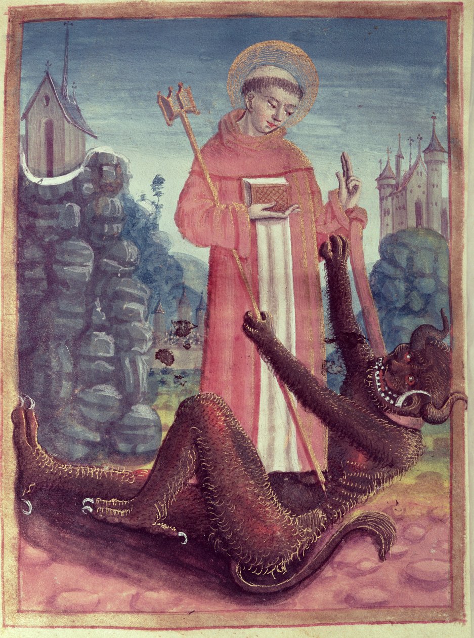 St. Bernard of Menthon (923-1008) Demonin voittaminen, Tuntikirjasta, 1490 tekijältä French School