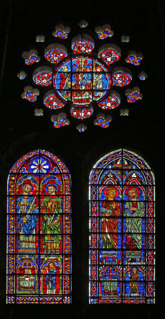 St Cosmos, St Damien, St Gervais ja Proteus; lahjoittajapapit; neitsyt ja lapsi yllä (w120) tekijältä French School