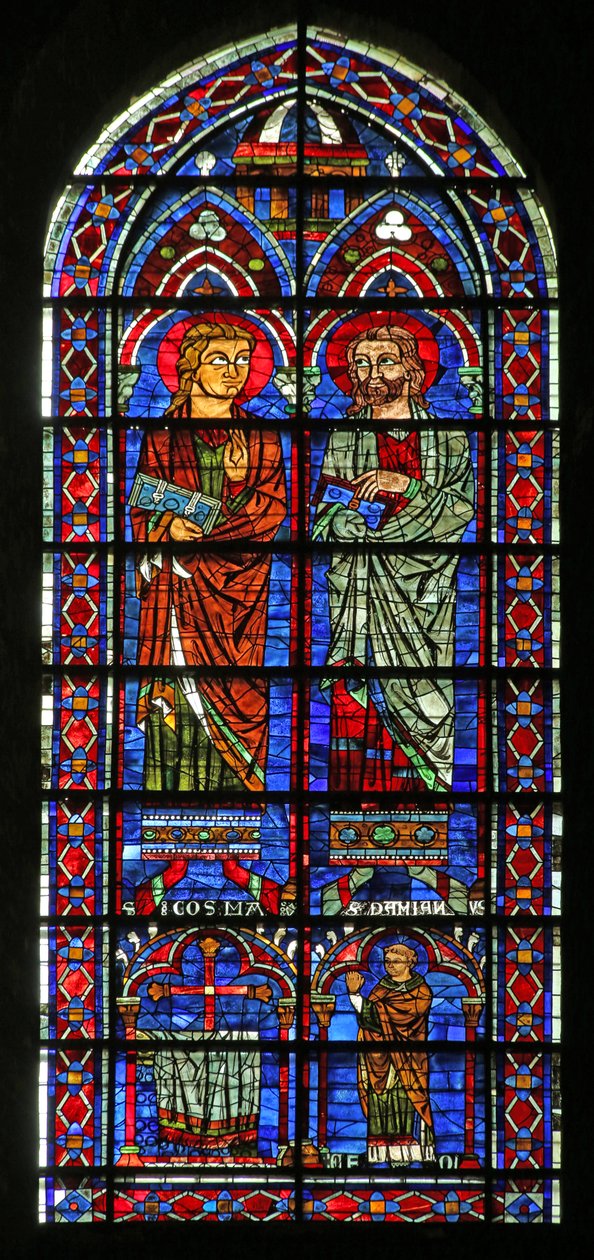 St Cosmos ja St Damien; lahjoittajapappi Geoffrey, (v120) tekijältä French School