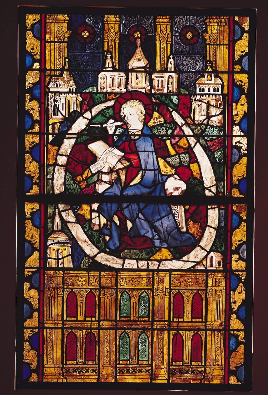 Pyhä Johannes Evankelista kirjoittamassa Apokalypsia, Parisian School, n. 1350 tekijältä French School