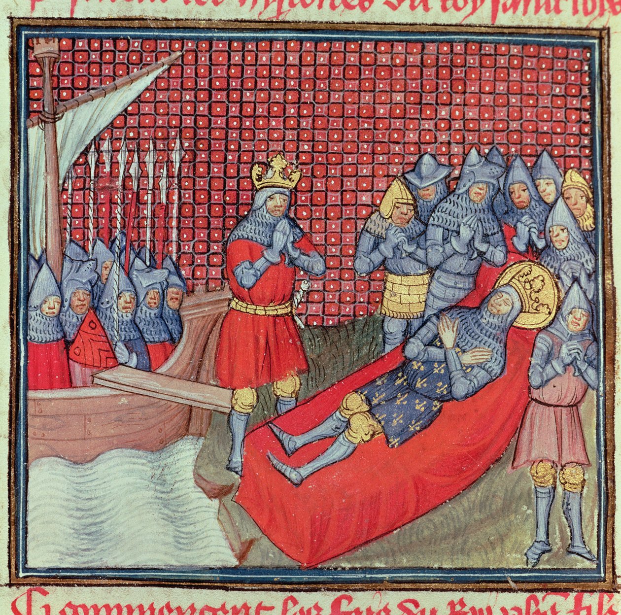 St. Louis kuolee ruttoon 25. elokuuta 1270 Tunisia vastaan käydyn ristiretken aikana käsikirjoituksesta "Grands Chroniques de France" (vellum) tekijältä French School
