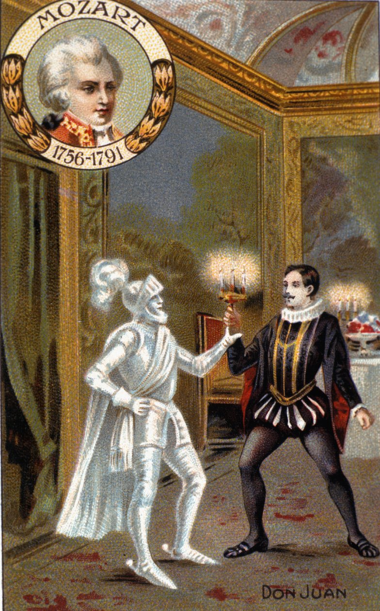 Commendatore-patsas, kohtaus elokuvasta "Don Giovanni" (värilitografia) tekijältä French School