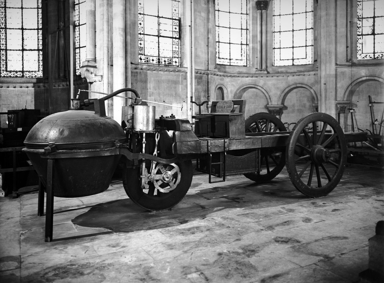 Höyrykäyttöinen auto, jonka keksi Nicolas Joseph Cugnot (1725-1804), 1771 tekijältä French School