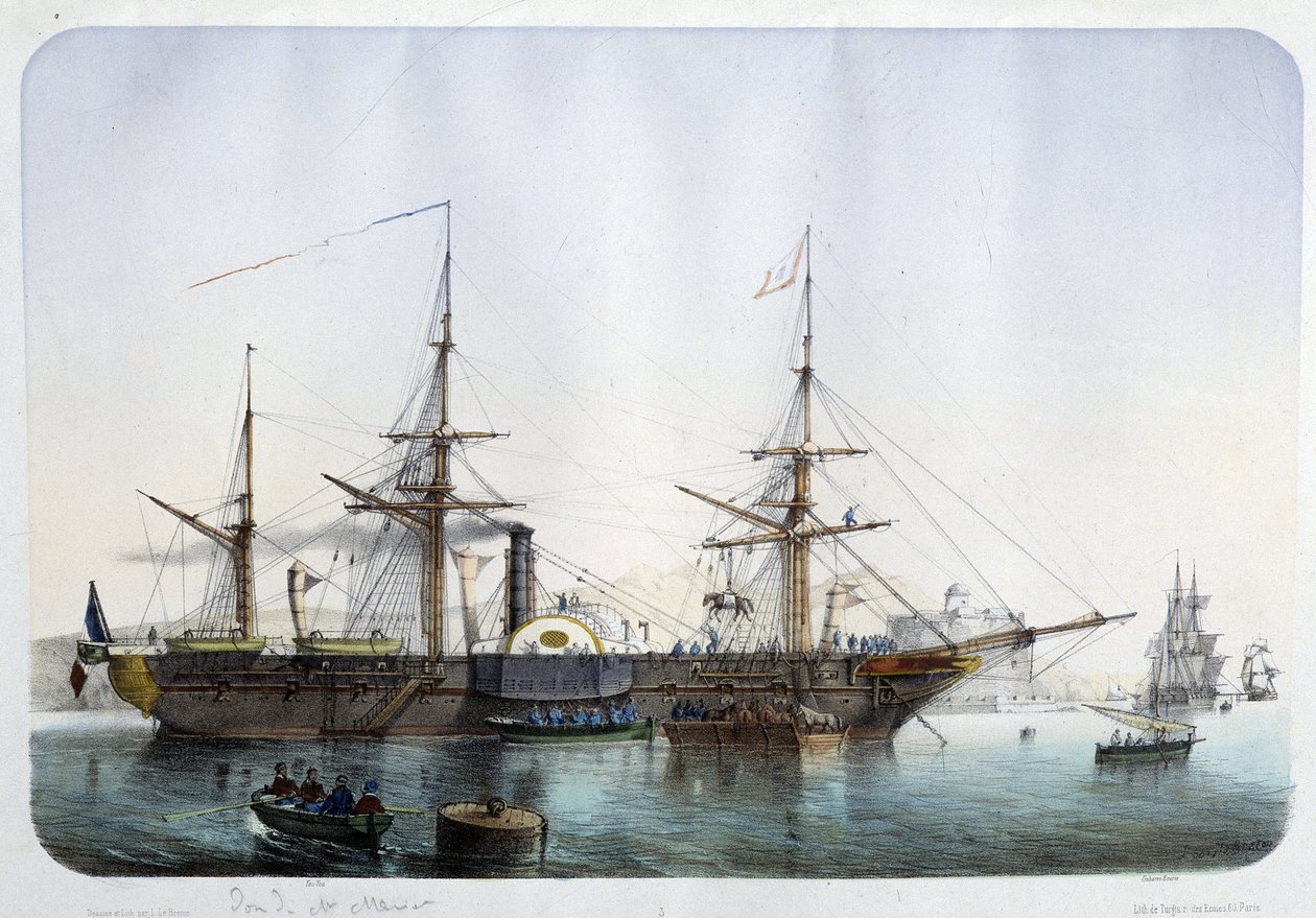 Höyryfregatti Toulonin satamassa, noin 1850 tekijältä French School