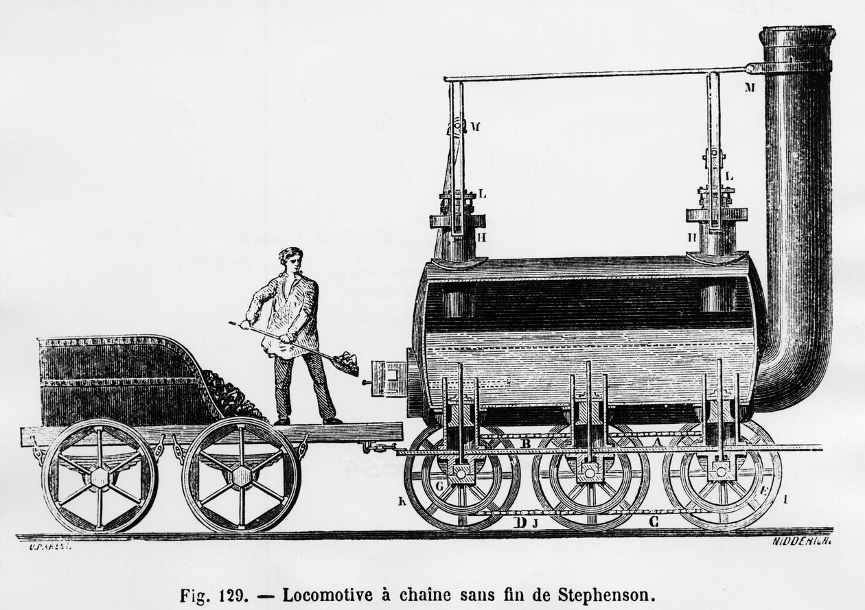 Stephensonin Endless Chain Locomotive - L. Figuierin teoksessa "Tieteen ihmeet" tekijältä French School