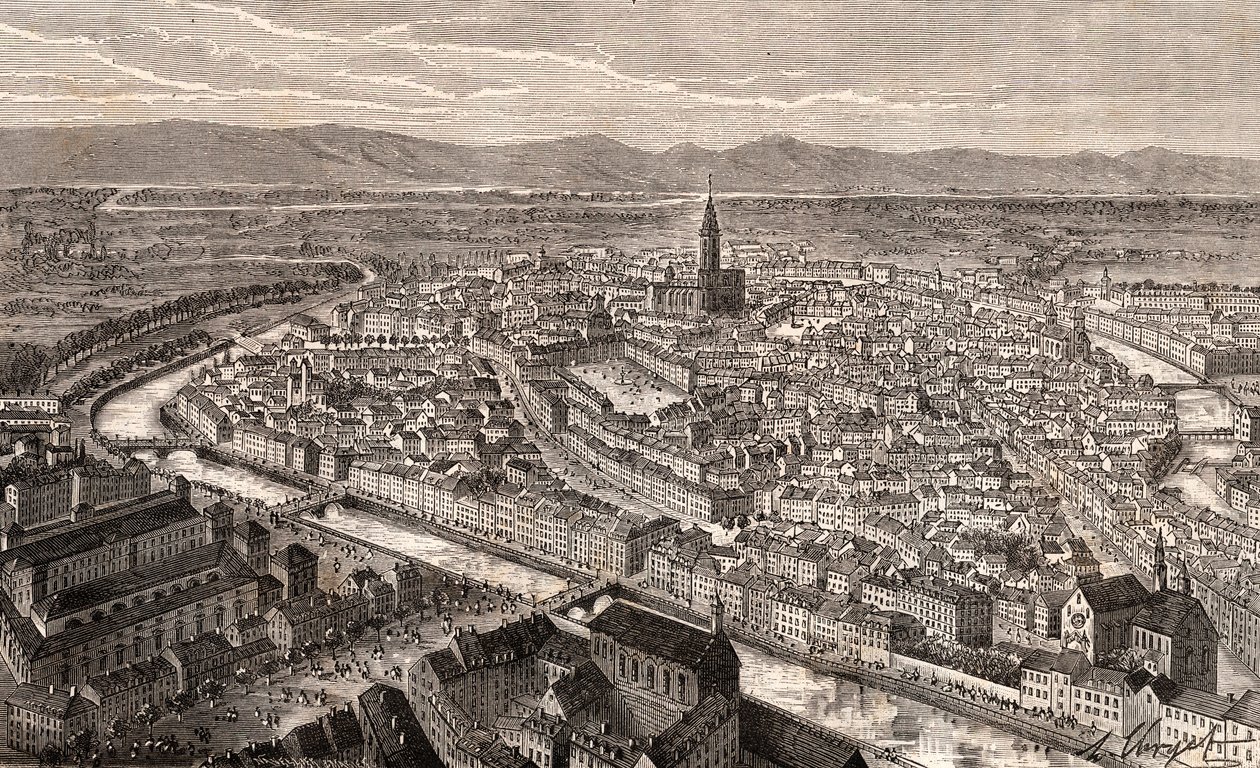 Strasbourg - Bas-Rhin, Alsace - kaiverrus V.A. Malt-Brownin kirjaan "La France illustrée: maantiede, historia, tilastohallinto". 1884 tekijältä French School