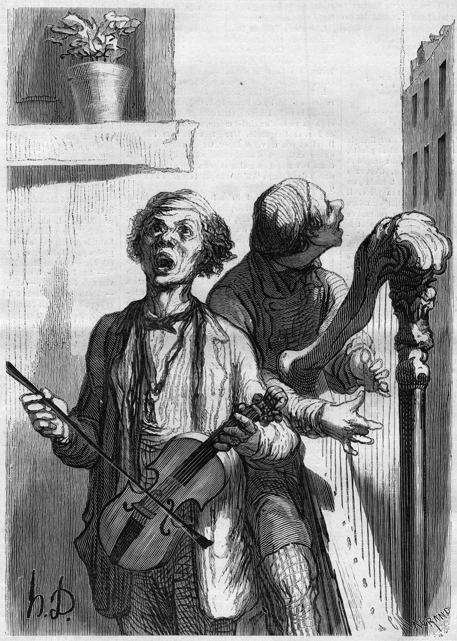 Katulaulajia. Sarjakuva Honore Daumier (1808-1879). Kaiverrus "" Le Monde Illustré" -julkaisussa nro 297, 20. joulukuuta 1862. tekijältä French School