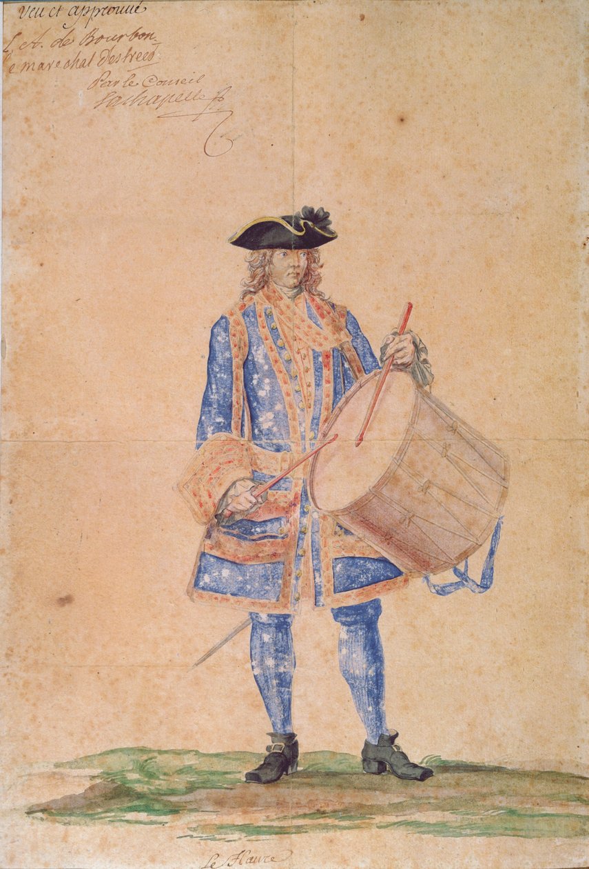 Tutkimus Le Havreen sijoitetun merikapteenin univormusta, 1718 (lyijykynä, vartaloväri ja wc ruskealla paperilla) tekijältä French School