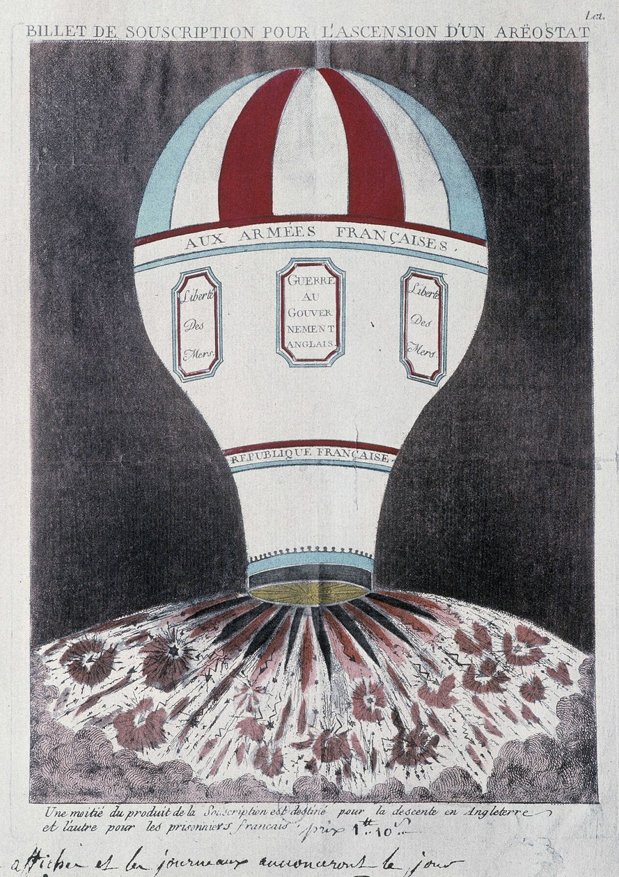 Tilauslippu aerostaatin nousuun Englantiin, deb. 1800-luvulla tekijältä French School