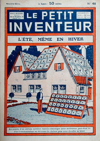 "Kesä, jopa talvella", kansikuvitus "Le Petit Inventeur" vuodelta 1929 (väri litho) tekijältä French School