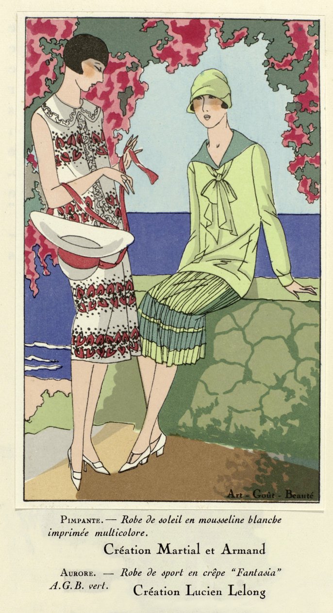Auringonpaita ja urheilumekko, Art-Gout-Beaute, julkaisu 1924 (pochoir Print). tekijältä French School