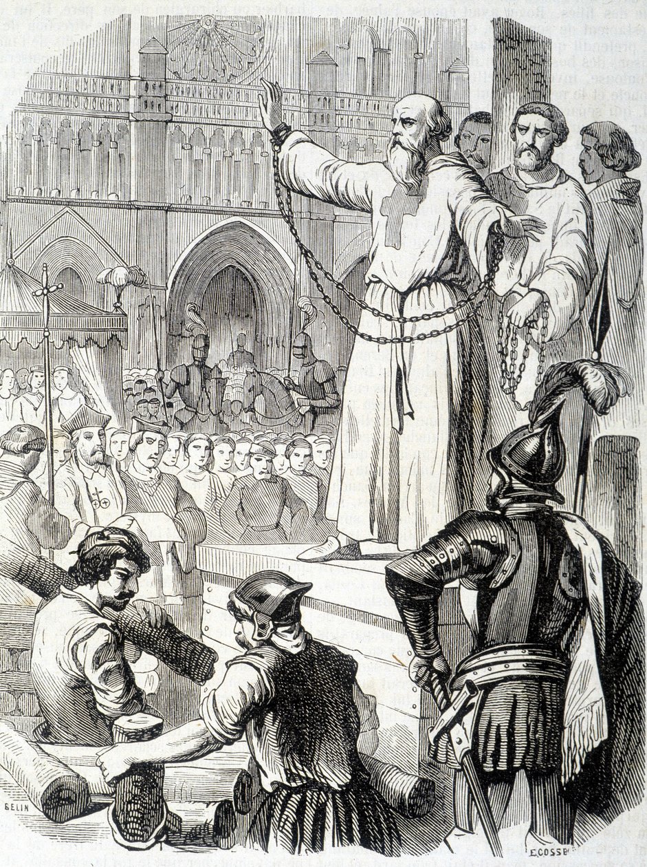 Temppeliherrojen kärsimys (1314) - teoksessa "Histoire de France", L.-P. Anquetil tekijältä French School