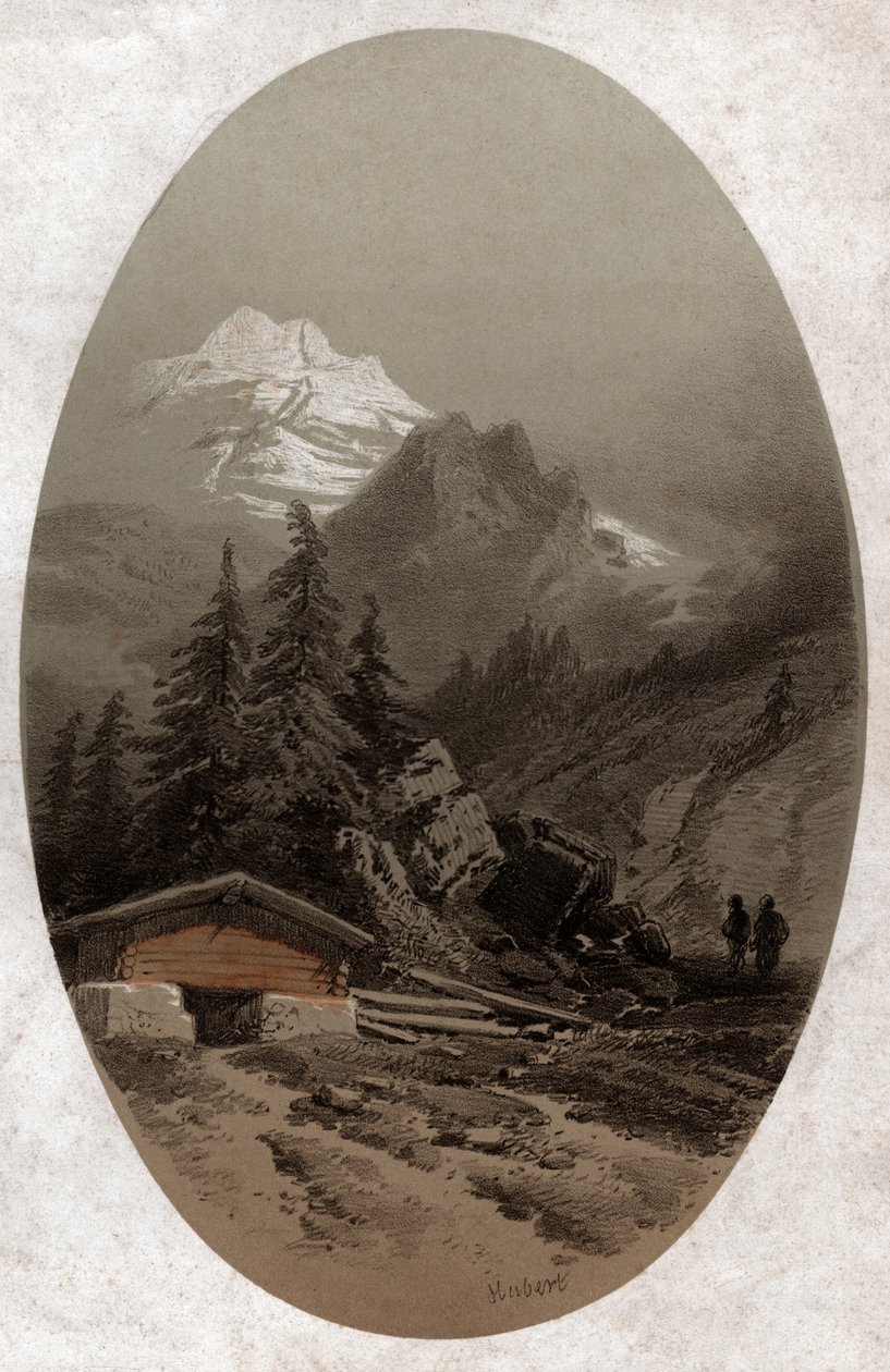 Sveitsin Alpit. (kaiverrus noin 1890) tekijältä French School