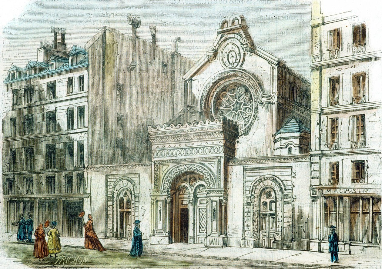 Synagoga Rue de la Victoire -kadulla, Pariisi, n. 1880 (värikaiverrus) tekijältä French School