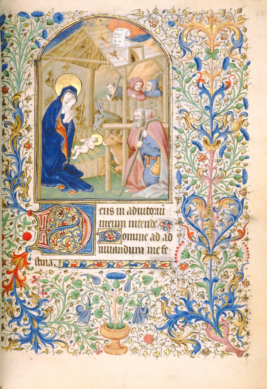 T.2629 Ms 63 f.55r Syntymä (Pariisin käyttö) c.1460 tekijältä French School