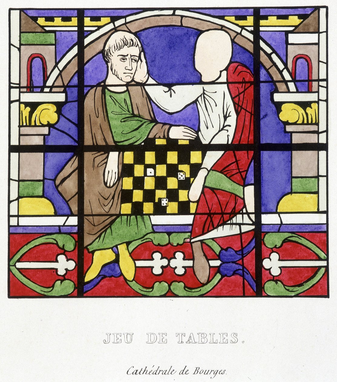 Pöytäpeli. Faksimile keskiajan lasimaalauksesta Ferdinand de Lasteyrien "Histoire de la peinture sur verre" tekijältä French School