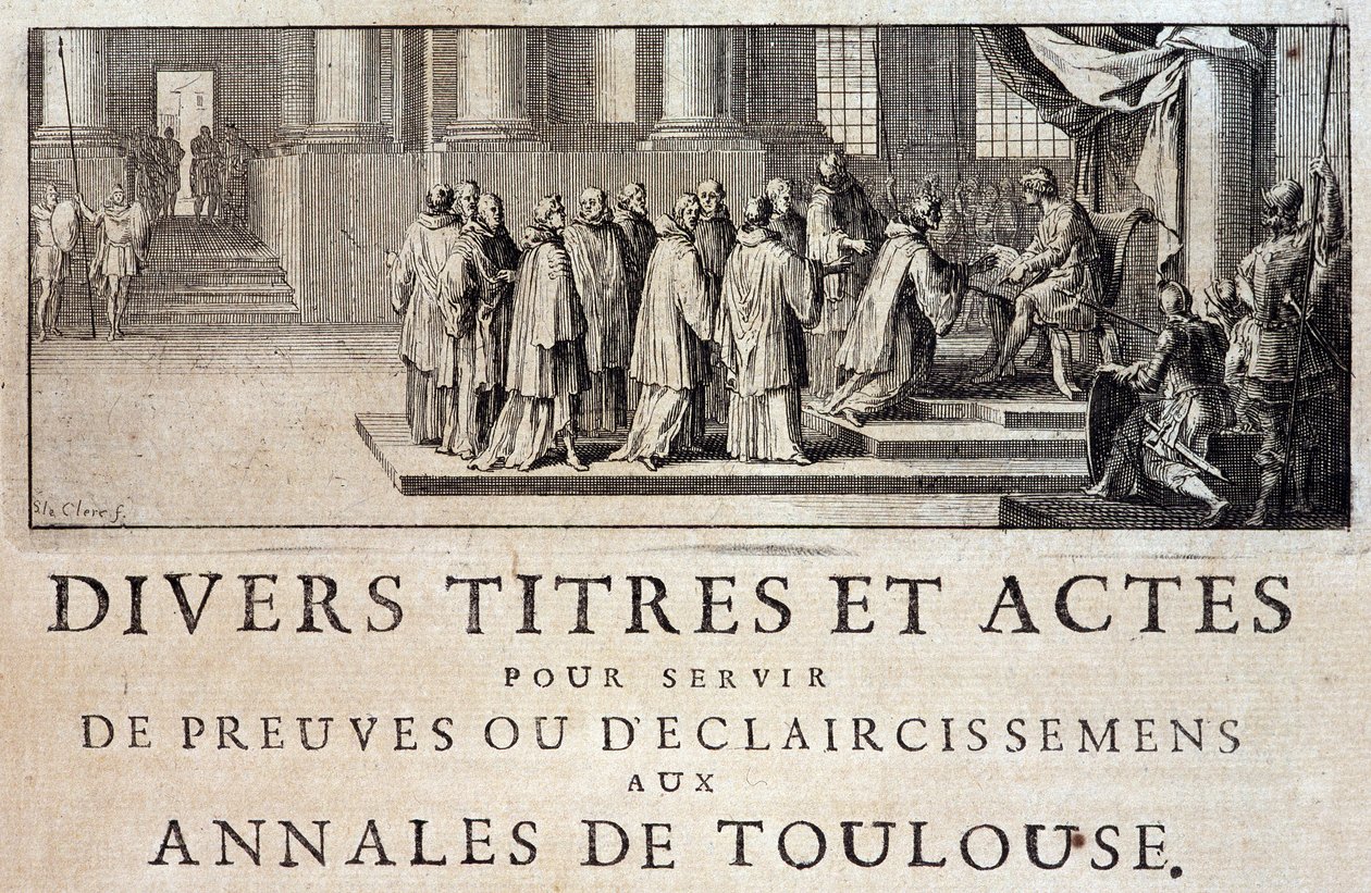 Kuningas Philip III:n lähettiläiden valtaus Toulousen kaupungin ja kreivin haltuunsa vuonna 1271 Toulousen Germain de Lafaillen "Annales de la ville de Toulouse" -kirjassa. tekijältä French School