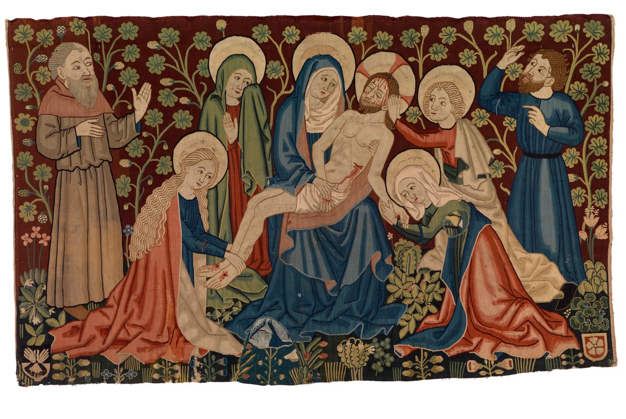 Tapettiantependium, jossa valituslaulu kuolleesta Kristuksesta "Pieta", Strasbourgista, n. 1450-1460 (villaa, silkkiä ja mahdollisesti pellavaa) tekijältä French School