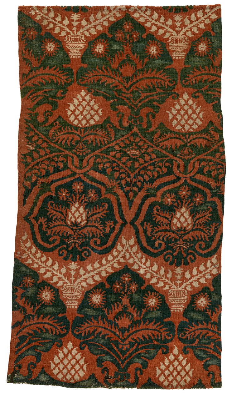 Kuvakudosfragmentti Damask-kuvioisesta kuvakudoksesta, ranskalainen tai saksalainen, valmistettu 1500-luvulta (villa) tekijältä French School
