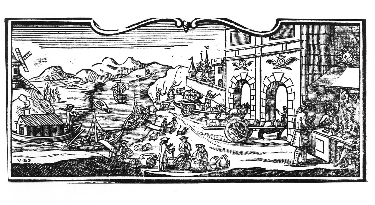Viinien ja väkevien alkoholijuomien kaupungin sisäänkäynnin verotoimisto, valtioneuvoston asetus 22. maaliskuuta 1707, Pariisin valtioneuvoston rekistereistä, 1739 (yksityiskohta) (katso tekijältä French School
