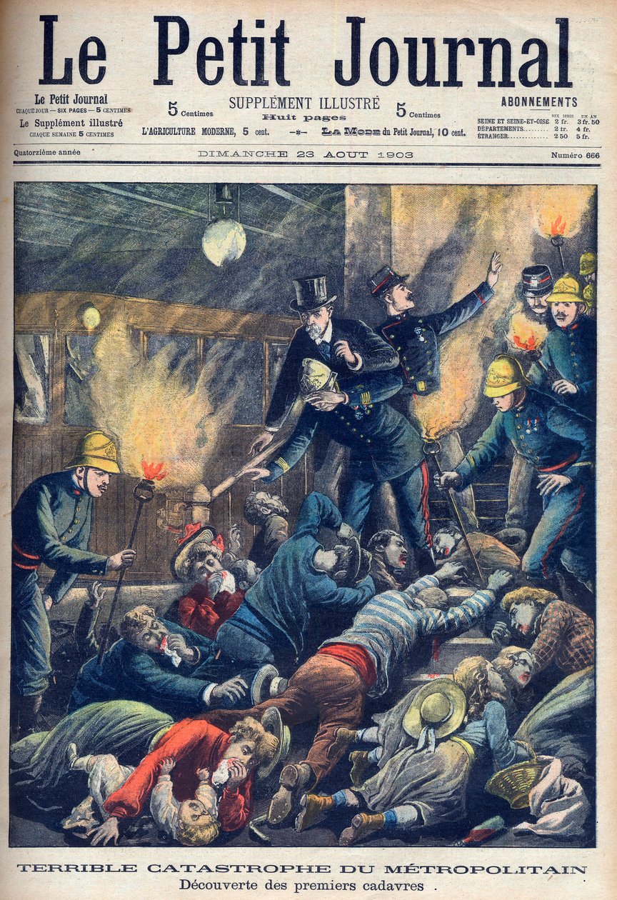 Kauhea katastrofi Pariisin metrossa, Le Petit Journalin etukansi, 23. elokuuta 1903 (kaiverrus) tekijältä French School