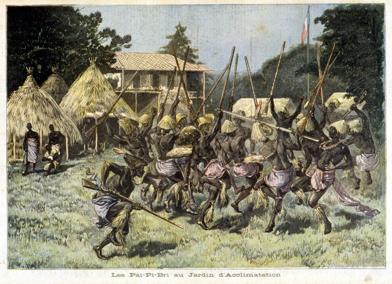 Afrikkalaiset Pai-Pi-Bri sopeutumispuutarhassa - "Le Petit Journalissa" 5.8.1893 (kaiverrus) tekijältä French School