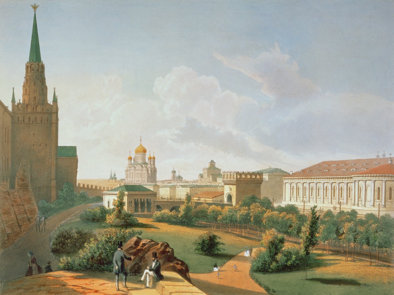 Aleksanterin puutarha Moskovassa, painatus Jacottet ja Bachelier, 1830 (värilitho) tekijältä French School