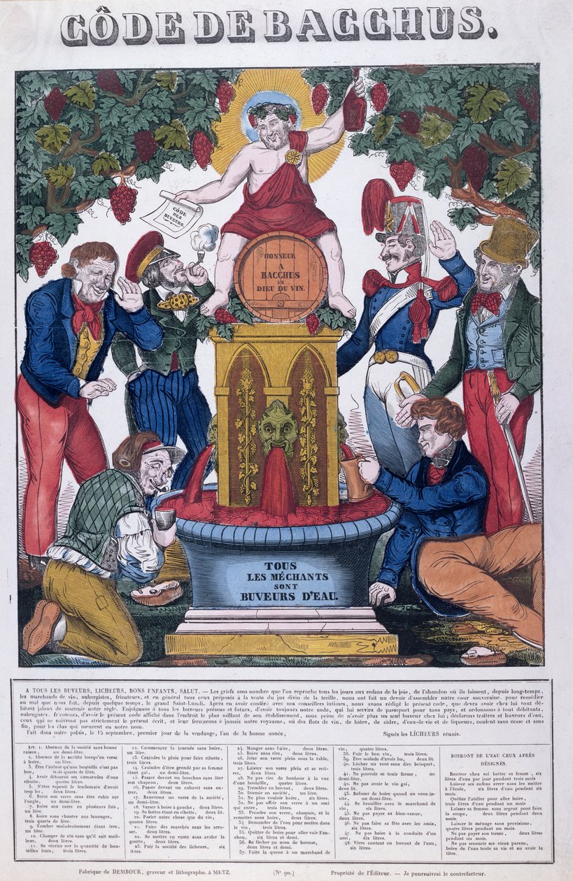Bacchus-koodi, Kaikki epämiellyttävät ihmiset ovat veden juojia, karikatyyri alkoholismista, Imagerie de Metz, n. 1840 tekijältä French School