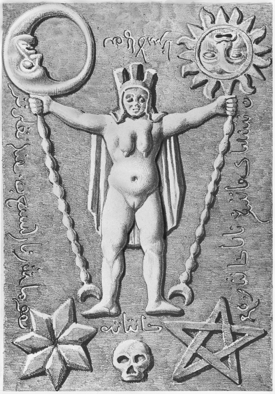 Temppelilaisten Baphomet, kopio Essaroisista (Burgundiasta) löydetystä kiviarkista tekijältä French School