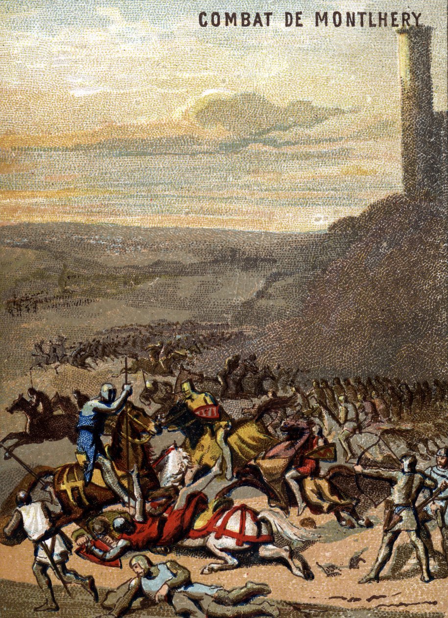Montlheryn taistelu (1227): Valtakunnat ja feodaalit - Blanche de Castille, hänen poikansa Louis IX:n hallitsija, hillitsi suuren feodaalin kapinan. Kromolitografia sarjasta "" Isänmaallinen kasvatus kuvan kautta"". tekijältä French School