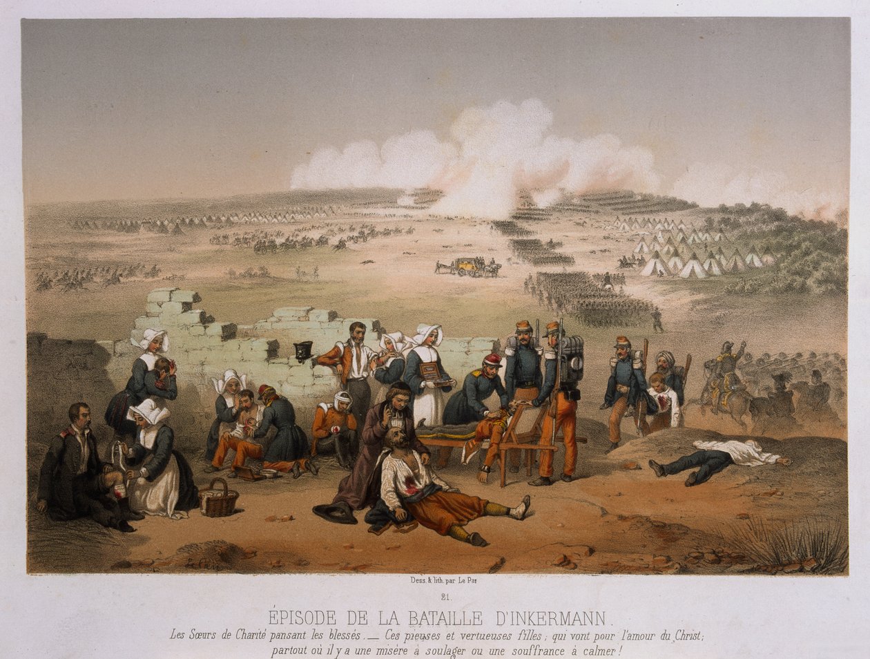 Inkermanin taistelu 5. marraskuuta 1854 Krimin sodasta, julkaisija Lemercier et Cie, Pariisi, 1856 tekijältä French School