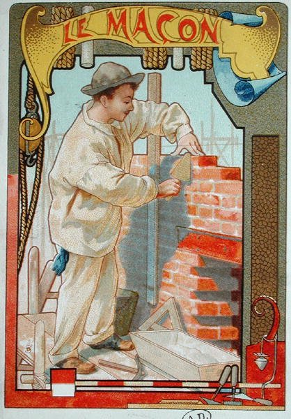 Muurari, kuvitus käsitöitä käsittelevästä kirjasta. n. 1899 (väri litho) tekijältä French School