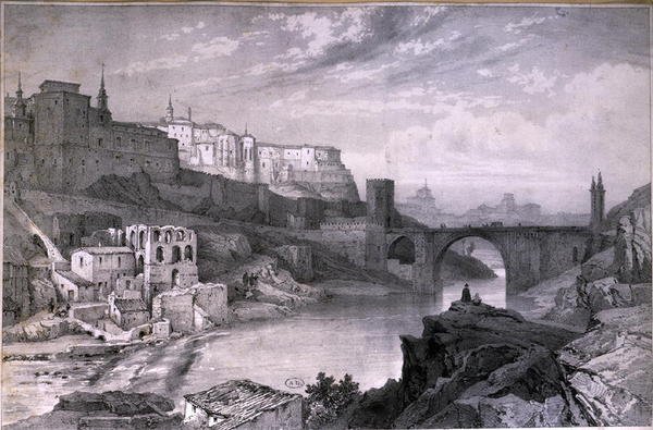 The Bridge at Alcantara, Toledo (kynä paperille) tekijältä French School