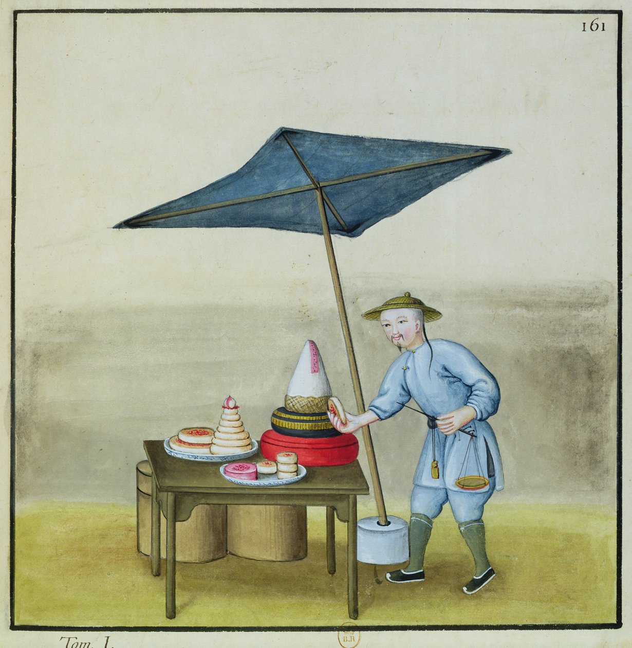 Kakkumyyjä, kirjasta Pekingin katupuhelut, n. 1785 (wc ja guassi paperilla) tekijältä French School