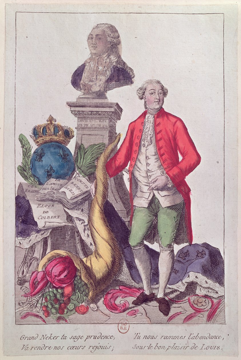 Jacques Neckerin kutsu (1732-1804), 16. heinäkuuta 1789 (värillinen kaiverrus) tekijältä French School