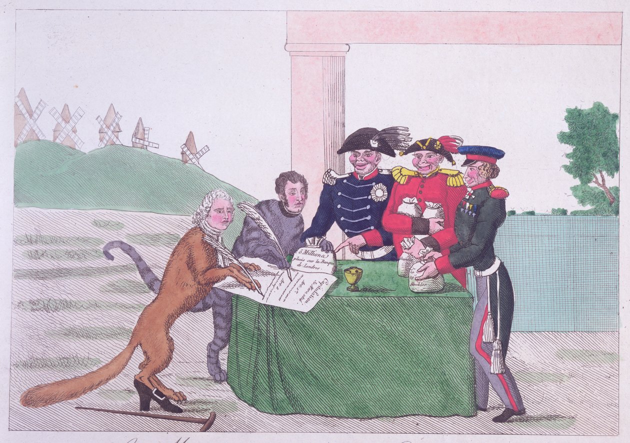 Antautuminen, Charles Maurice de Talleyrand-Perigordin (1754-1838) karikatyyri 30. maaliskuuta 1814 tekijältä French School