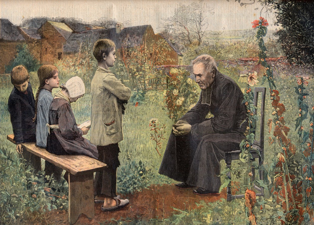 Katekismustunti lehdessä "Le Petit Journal", kesäkuu 1898 (kaiverrus) tekijältä French School