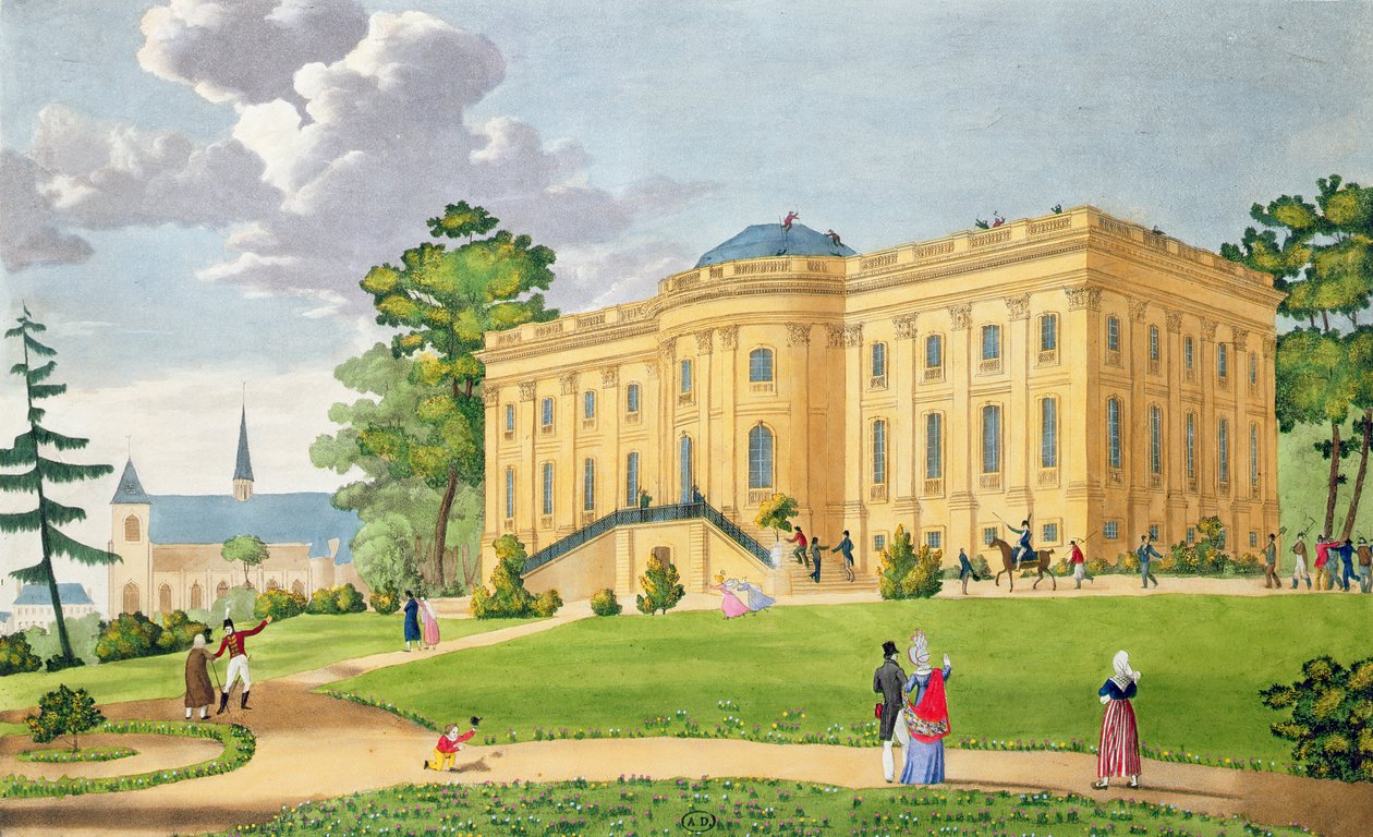Chateau of Montmorency, lähellä Pariisia, n. 1815-20 (värikaiverrus) tekijältä French School