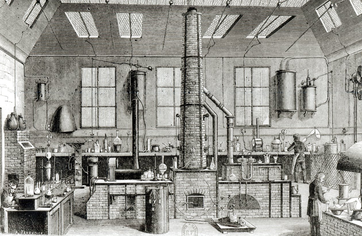 Pariisin koulun kemian laboratorio, Almanach du Magasin Pittoresque, 1870 tekijältä French School