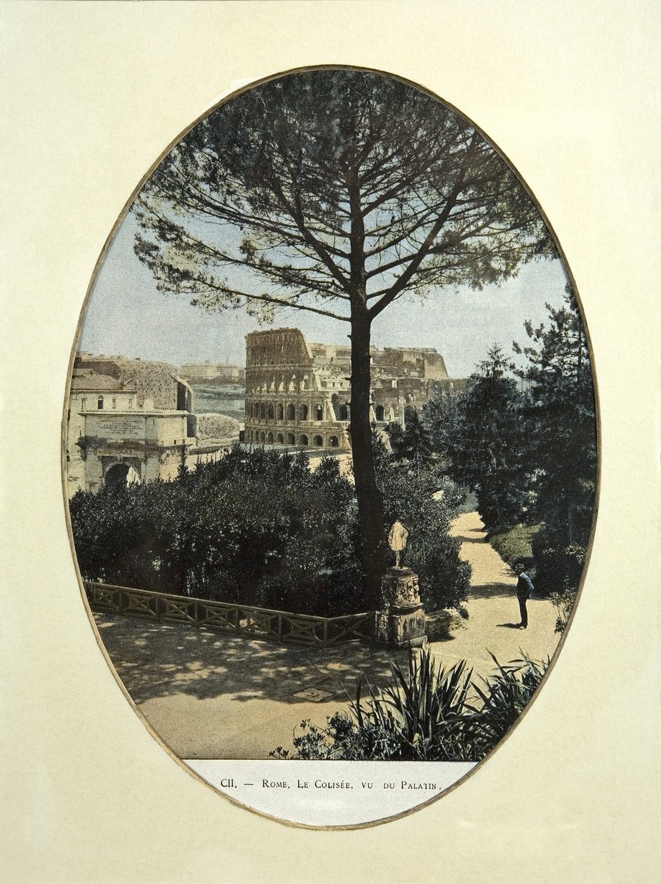 Colosseum nähtynä Palatinuksen kukkulalta Roomassa (värillinen kuva) tekijältä French School