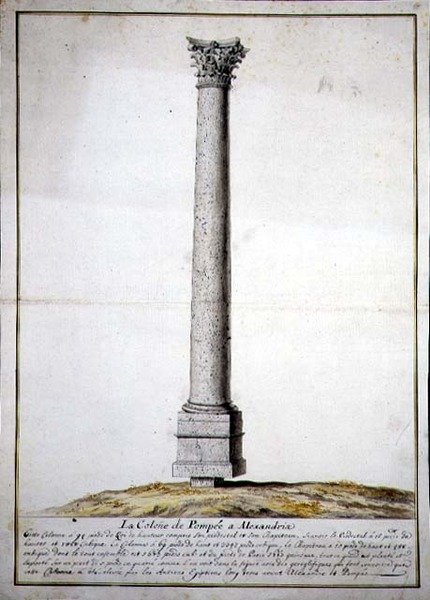 Pompejin pylväs Aleksandriassa, n. 1700 (kynä ja muste ja akvarelli paperille) tekijältä French School