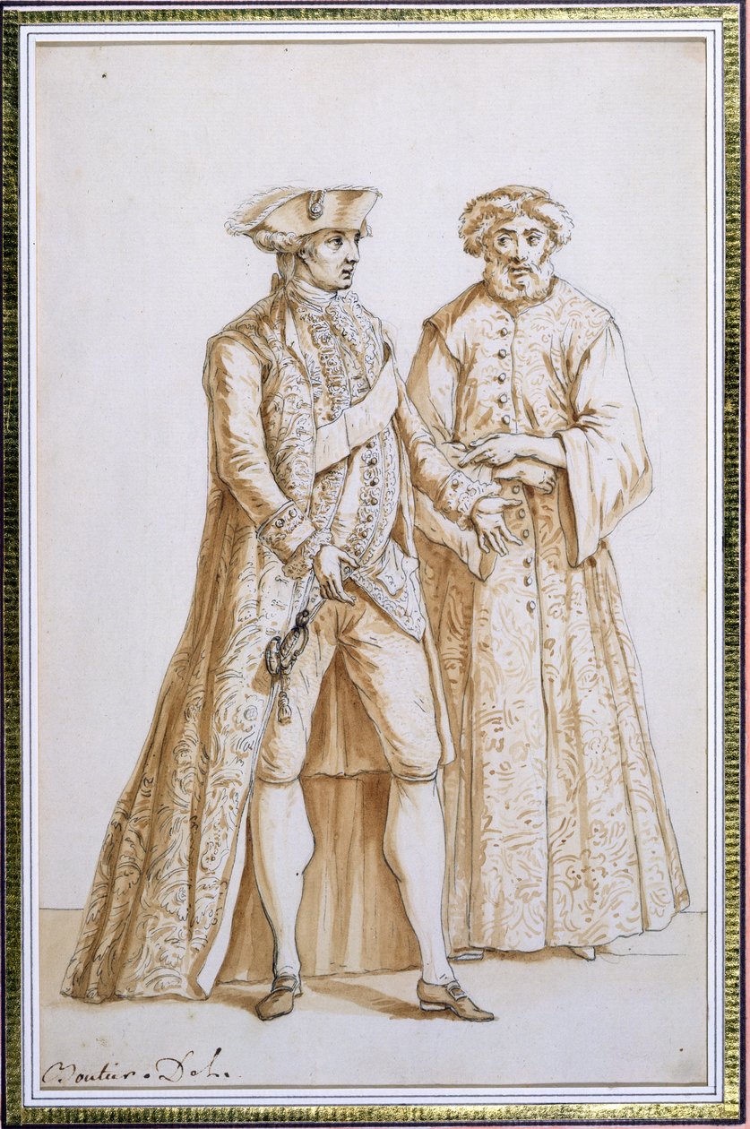 Comte de Saint-Priest, Ranskan suurlähettiläs Konstantinopolin ylevässä portissa, 1768-84 dragomaaninsa (tulkkinsa) kanssa (intialainen muste ja pesu paperille) tekijältä French School