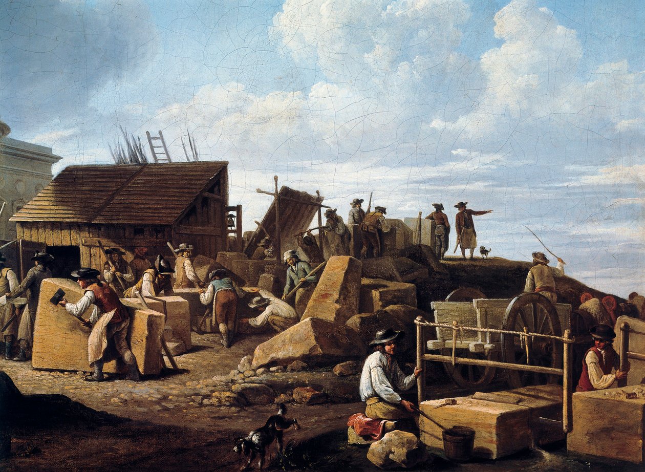 Hotel de Salmin rakentaminen, Pariisi (yksityiskohta), vuonna 1786 (öljy kankaalle) tekijältä French School