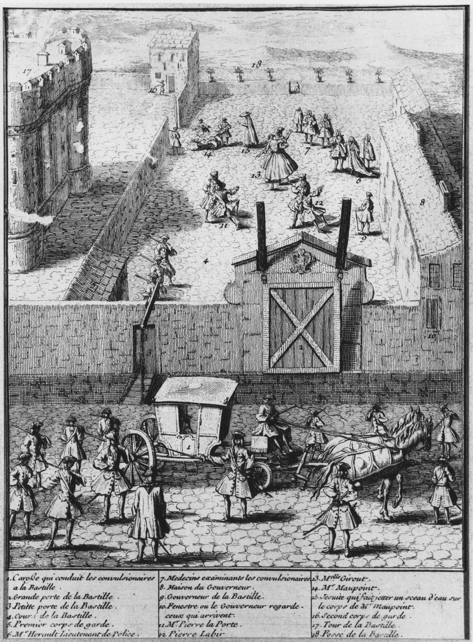 Saint-Medardin kouristukset vietiin La Bastillen vankilaan, noin 1730 tekijältä French School